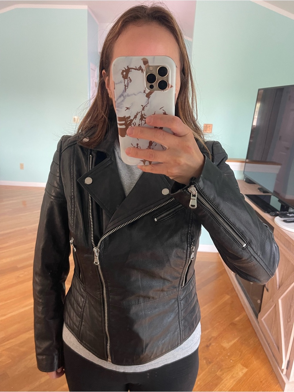 Black Leather Jacket (Barneys Originals) Size 12 (Medium)